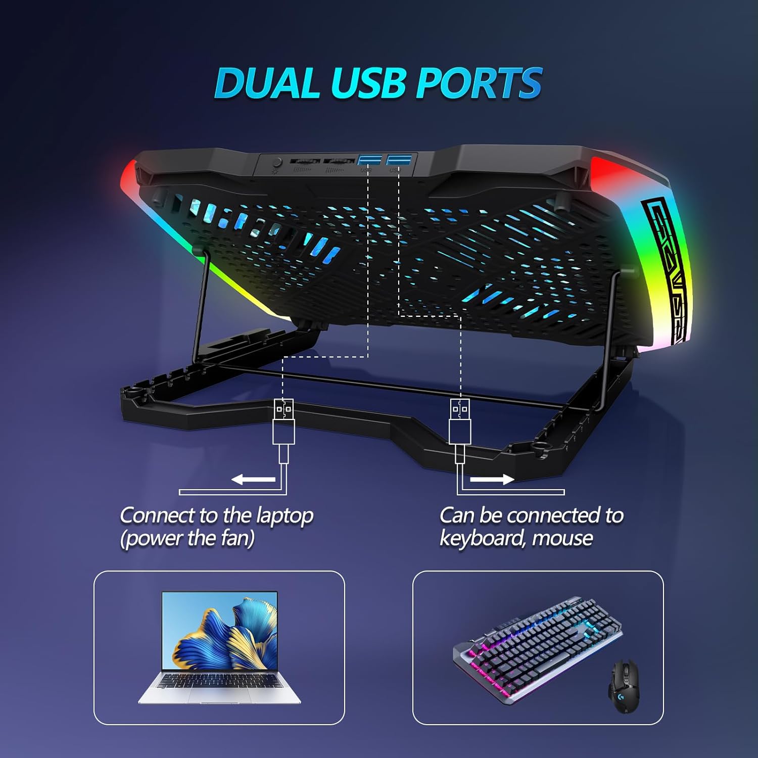 Laptop Cooling Pad, Gaming Laptop Cooler with 9 Quiet Fans, Laptop Cooling Stand for 12-17 Inch, Laptop Computer Fan with 5 Height Adjustable,2 USB Ports,1 Phone Stand