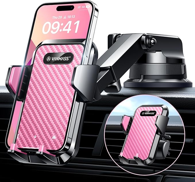 VANMASS [2024 Upgrade Phone Holders for Your Car [Super Suction Cup] Cell Phone Mount Car Dashboard Window Vent Desk Fit for iPhone 15 Pro Max 14 13 Universal Handsfree Automobile Vehicle Cradle，Pink