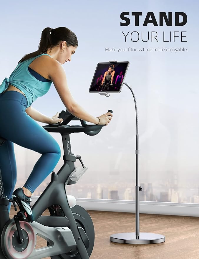 Lamicall Tablet Floor Stand Gooseneck - Swivel Tablet Holder Mount with Adjustable Height & 10.6lb Stable Base, Compatible with iPad Mini Air Pro 12.9/9.7, Tab, Kindle, Surface Pro, Phones (4.7-13")