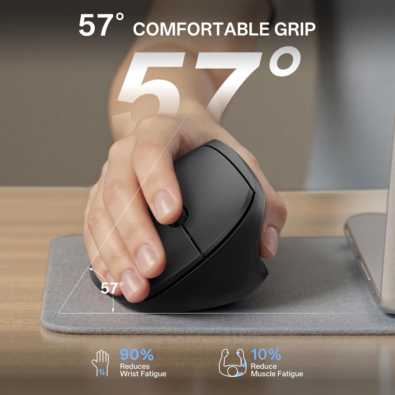 PHILIPS Ergonomic Mouse - Vertical Mouse with 800/1200/1600 Adjustable DPI, 6 Silent Buttons Design for S/M Hands, Auto Power Saving,Light Weight, 2.4GHz Wireless Mouse for Laptop, Desktop, PC-Black