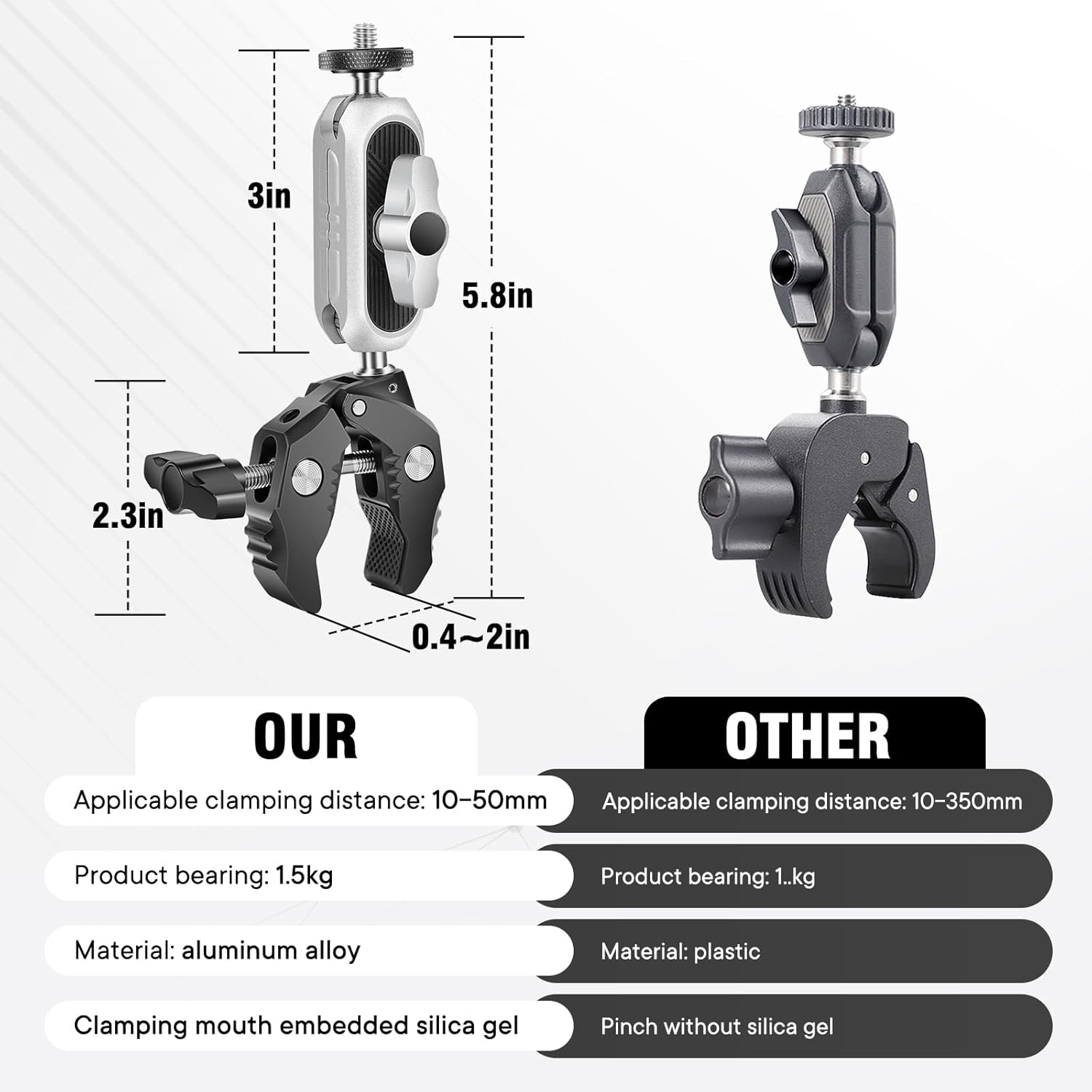 Aluminum Alloy Camera Mounts Clamp Mount Bicycle Handlebar Adapter Mount with Dual 360°Rotatable Ball Head with Adapter Phone Clip Compatible with Hero Insta360 and Other Action Cameras