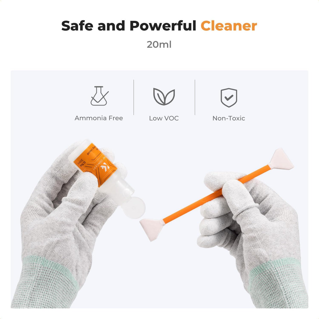 K&F Concept Full Frame Sensor Cleaning Kit, Mirrorless Camera Cleaner Kit - 20ml Sensor Cleaner, 10 X 24mm Double-Tipped Full Frame Sensor Cleaning Swabs & Gloves