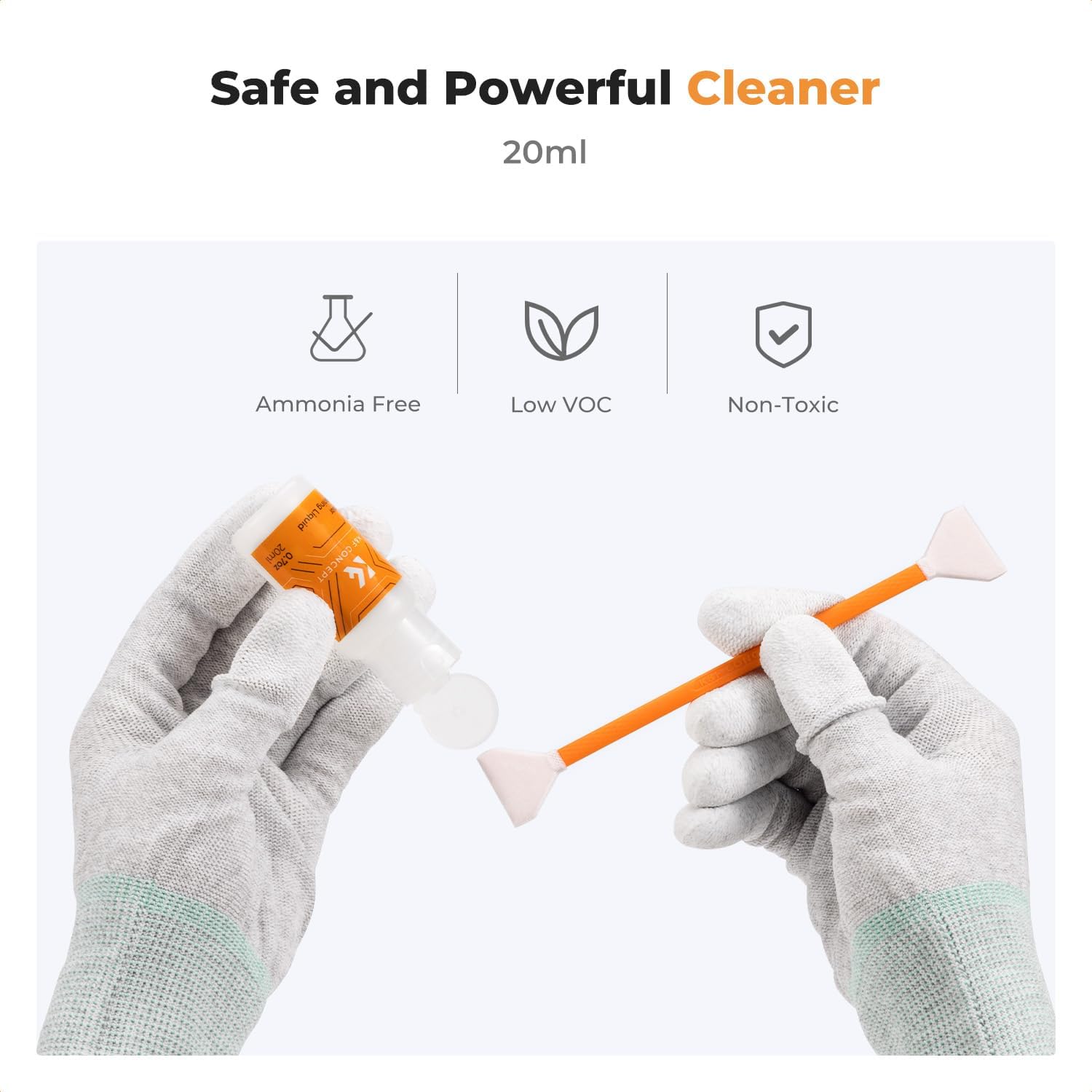 K&F Concept APS-C Sensor Cleaning Kit, Digital Camera Lens Cleaner - 20ml Cleaner, Gloves & 10 X 16mm Double-Tipped Swabs for APS-C Type CMOS & CCD Sensors