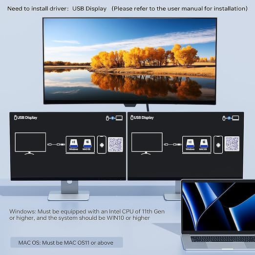 USB C KVM Switch 3 Monitors 2 Laptops 4K 1080P@60Hz,USB-C Docking Station Triple Monitor KVM Switches with 4 USB 3.2 Ports,10Gbps 80W PD Charging,For Windows and Mac OS,Driver Installation is Required