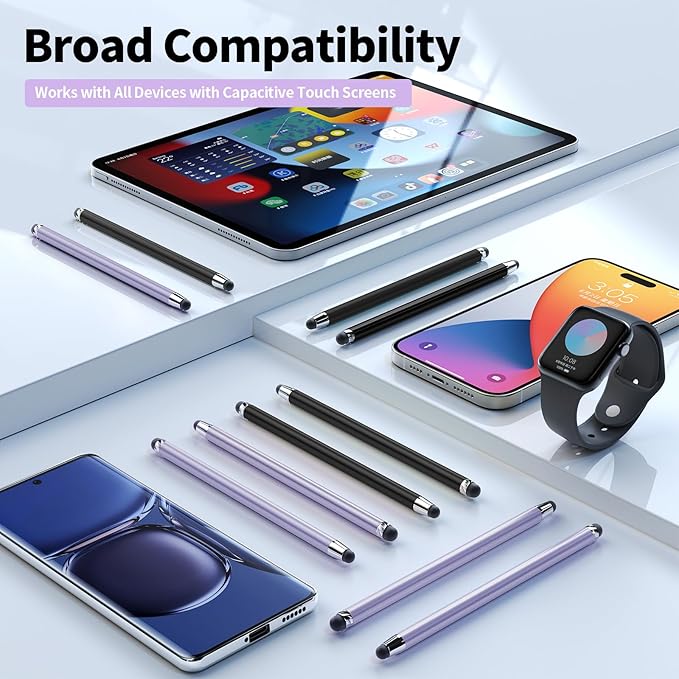 10 PCS Stylus,Stylus Pen for Touchscreen,Stylus 2-in-1 High Sensitivity & Precision Suitable for All Touch Screens of iPhone/ipad/Android Tablets(10 Stylus Pen Purple/Black + 20 Tips)