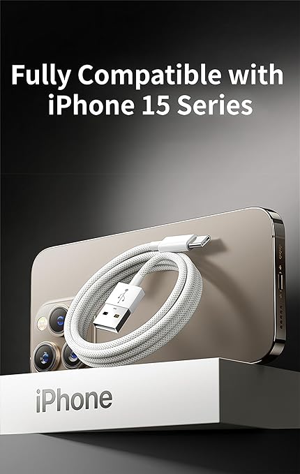 10ft Woven USB C Cable for Apple iPhone 16 Pro Max Car Charger [MFi Certified] USB-A to USB-C Cord Charge for iPhone 15 Pro/16 Plus/16Pro/15/iPad Air, Long USB to Type C CarPlay Charging Wire – White