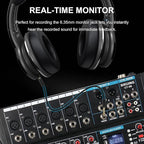 Audio Mixer,6 Channel Board Mixer for Streaming, Professional Sounds Board Mixer with 16 DSP Effect, USB Audio Interface and 48V Phantom Power, Stereo DJ Mixers for PC Recording/DJ stage