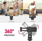 ULANZI ST-06S Phone Tripod Mount, Universal Smartphone Mount Adapter with 2 Cold Shoe, 360° Rotates Adjustable Cell Phone Clip Clamp Holder, Compatible with iPhone, Samsung Galaxy and All Phones