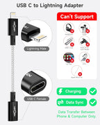 2 Pack 27W USB C to Lightning Cable Adapter, PD Fast Charging & Data Transfer, Type C Female to Lightning Male Charger Converter Cord for iPhone 14/13/12/11,iPad, Airpods,Not for Audio/Headphone/OTG