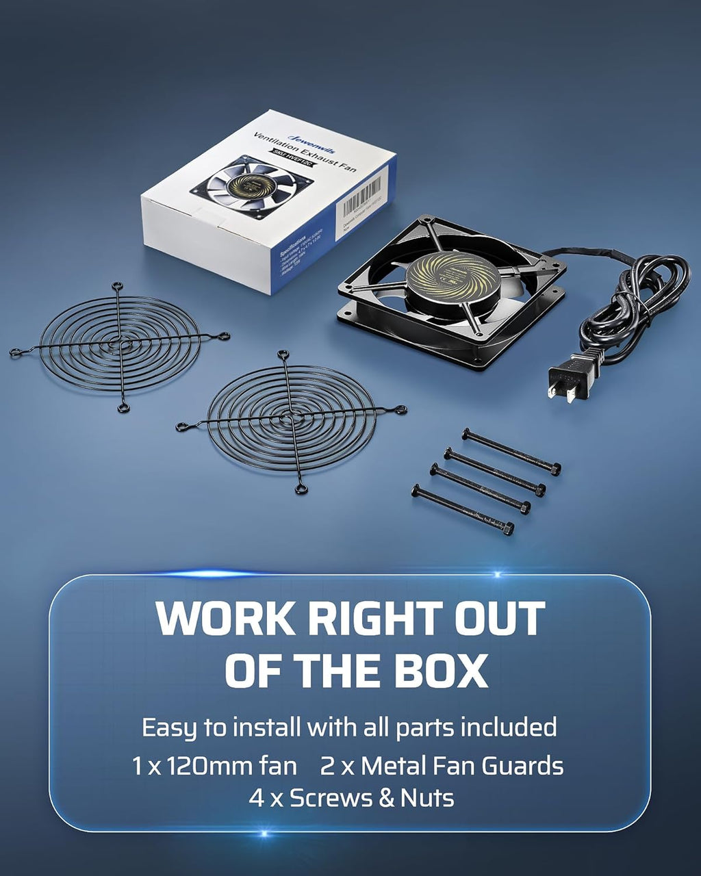 DEWENWILS 120V AC Fan, Waterproof Exhaust Fan 120mm, 13W 2800RPM 60CFM, DIY Cooling Fan for Refrigerator, Computer Case, Compressor Engine, Generator, UL Listed