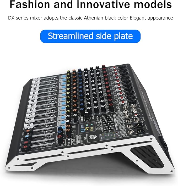 W IN-MIX DX12 Professional DJ Audio Mixer 12 Channel with 99 DSP Effects,7-band EQ,Independent 48V Phantom Power&Mute Button,Bluetooth Function,USB Interface Recording For Studio & Stage