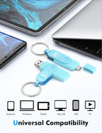 MOSDART 128GB USB3.1 Fast Speed C and A Dual Flash Drive, exFAT Memory Stick with Keychain and LED Indicator, for iPhone 15 and 16, Android Phone, iPad, MacBook, and Other Laptops, Sky Blue