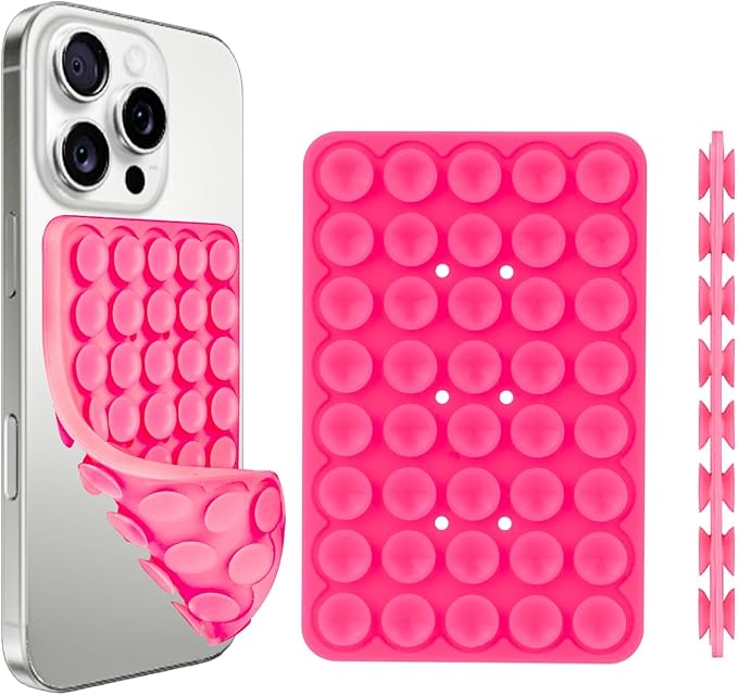 1 Pack Silicone Suction Cup Phone Case Mount Double Sided, Phone Accessories Hands-Free Strong Grip Holder for Selfies and Videos, Silicon Phone Stand Sticky for iPhone and Android Dark Pink