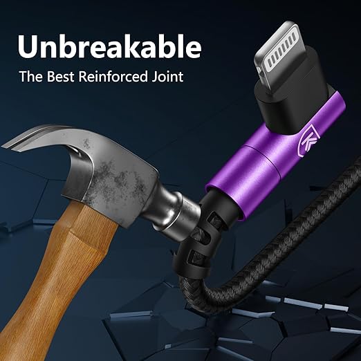 10ft iPhone Charger Cable,3Pack 90 Degree Lightning Cable, [Apple MFi Certified] Long Fast Charging Cord Compatible for iPhone 14/13/12/11/Pro/Max/Mini/X/Plus/8/7/6/Plus/ - Purple