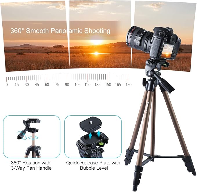 Endurax 60'' Tripod for Camera Canon Nikon DSLR, Camera Phone Tripod with Universal Holder, Carry Bag, Max. Load 6.6 lbs