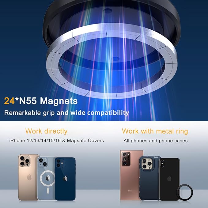 15W Wireless for MagSafe Car Mount Charger, 360° Adjustable Vacuum Magnetic Phone Holder Car Charger for iPhone 16 15 14 13 12, Suction Cup Phone Mount for Gym/Mirror