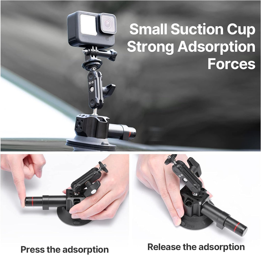 Suction Cup Mount for Action Cameras iPhone - ULANZI SC-01 3in Pump-actived Vacuum Suction Mount Magic Arm Phone Holder Action Cam Adapter Car Boats Windshield Window Mount for Action Cameras
