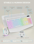 Wireless Keyboard and Mouse Backlits, Wrist Rest, LED Mouse, Rechargeable Ergonomic Keyboard with Phone Holder, Silent Light Up Combo for Computer, Mac, PC, Laptop, Chromebook (White)