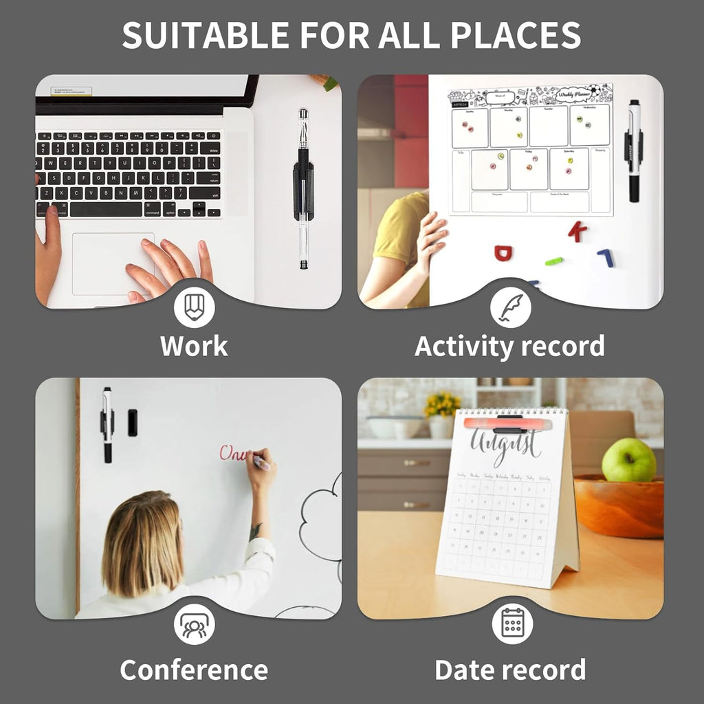 12 Pack Pen Holder for Desk, Silicone Pencil Holder with 12 Extra Adhesive Stickers, Adhesive Pen Holder & Marker Clip for Classroom Office Desk or Any Surface, Teacher Accessories Supplies (Black)