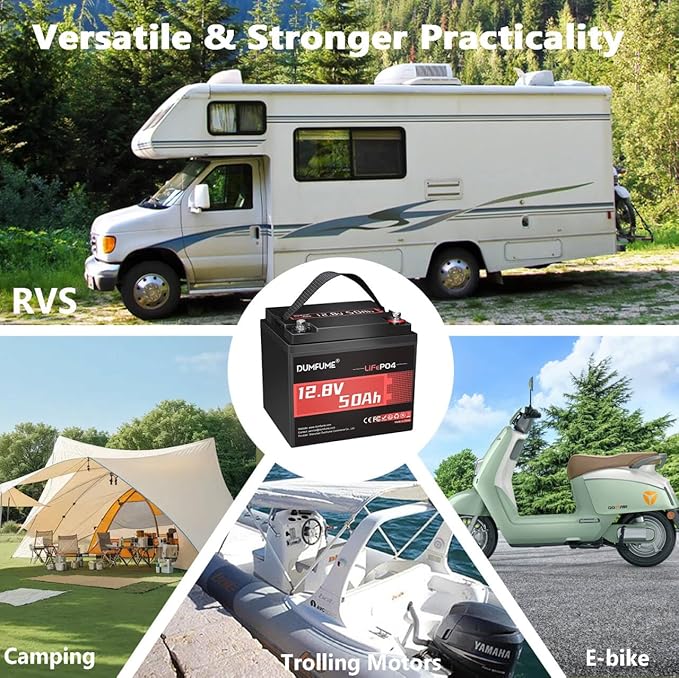 12.8V 50Ah LiFePO4 Lithium Battery, Built-in 50A BMS,640Wh Capacity, 4000+ Cycles, Low-Temp Protection,Perfect for RV, Camping, Trolling Motor, and Home Energy Storage