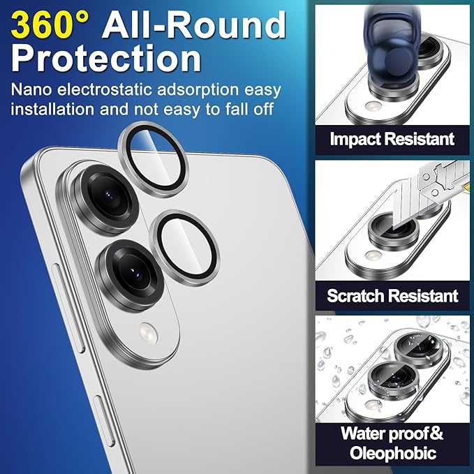 for Samsung Galaxy S25 Edge Camera Lens Protector, Individual Metal Ring Tempered Glass Lens Cover, [Strong Adsorption] Scratch Resistant Ultra-Thin HD Clear Lens Cover, 1 Set-Gray