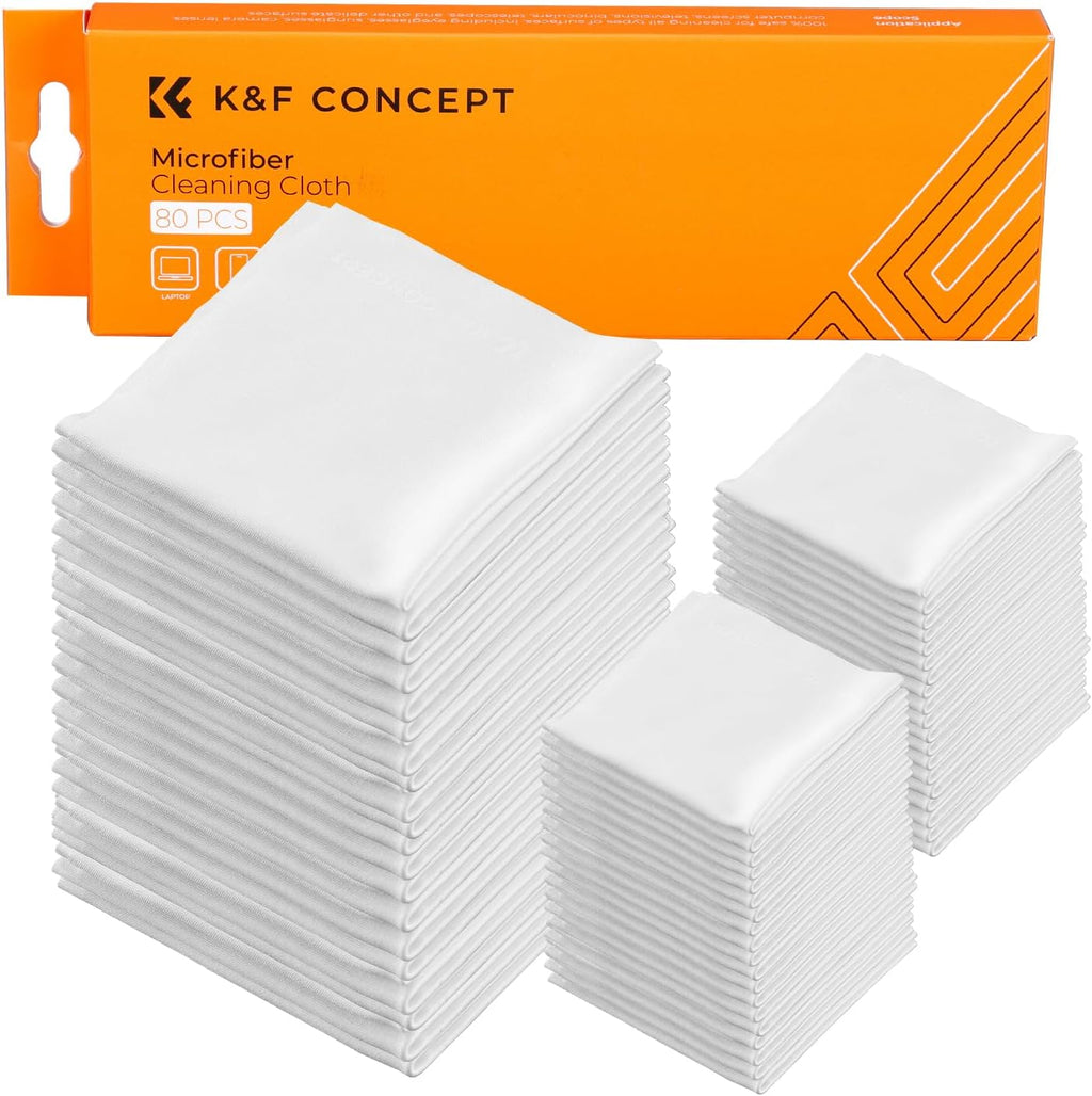 K&F CONCEPT 80 Pack Microfiber Cleaning Cloths for Glasses, 6''x6'' Individually Wrapped Lens Cleaning Cloths for Cameras, LCD Screens, iPad, Tablets, Laptops, Telescope