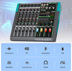 Depusheng PA6 professional DJ audio mixer 6 channel input built-in 256 kinds of DPS effects support 48V phantom power USB Bluetooth MP3 computer recording