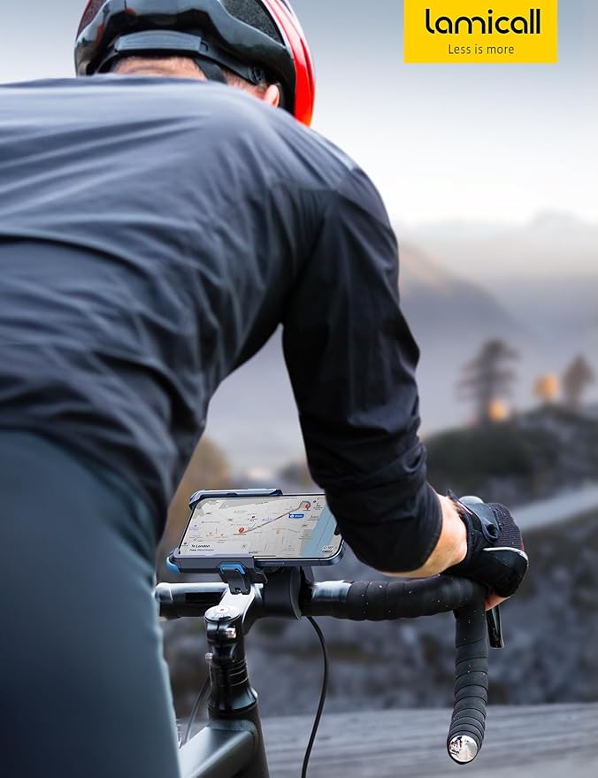 Lamicall Motorcycle Phone Mount Holder - [Camera Friendly] [1s Lock] Bike Phone Holder Handlebar Clamp, Bicycle Scooter Phone Clip, for iPhone 16 Pro Max, 15 14 13, Galaxy S25, 4.7-7" Phones, Blue