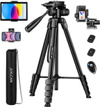 JOILCAN Camera Tripod, 68" Tablet Tripod Stand for Phone Cameras, Travel Tripods Compatible with iPad iPhone DSLR SLR Projector, Cell Phone Tripods Stand with Remote/Travel Bag / 2 in 1 Mount