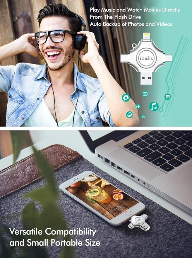 【1T B App*le Certified】 iDiskk 1T Photo Memory Stick for iPhone USB Flash Drive for USB-C iPad Android, Samsung USB for iPhone 16/15/14/13/13 pro/12/12 pro/12 mini/11/11/Pro/XR/X, Photo Stick for PC