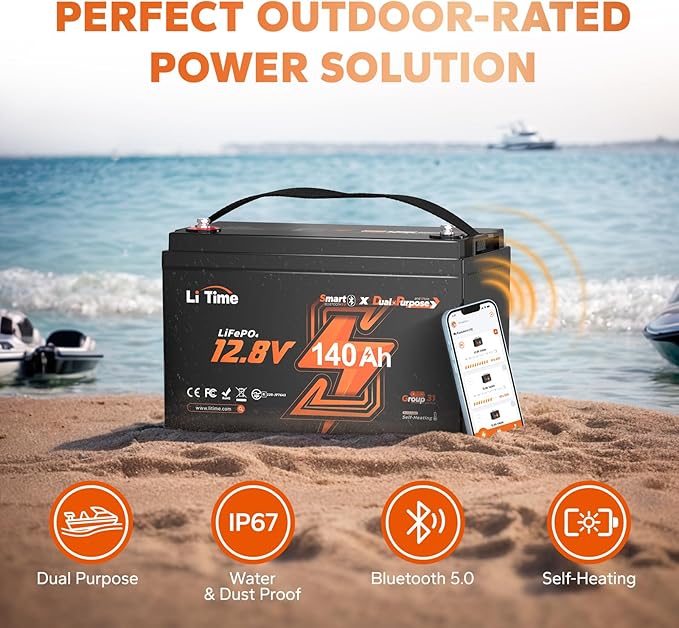 Litime 12V 140Ah Bluetooth Dual Purpose 1000 CCA Marine Battery