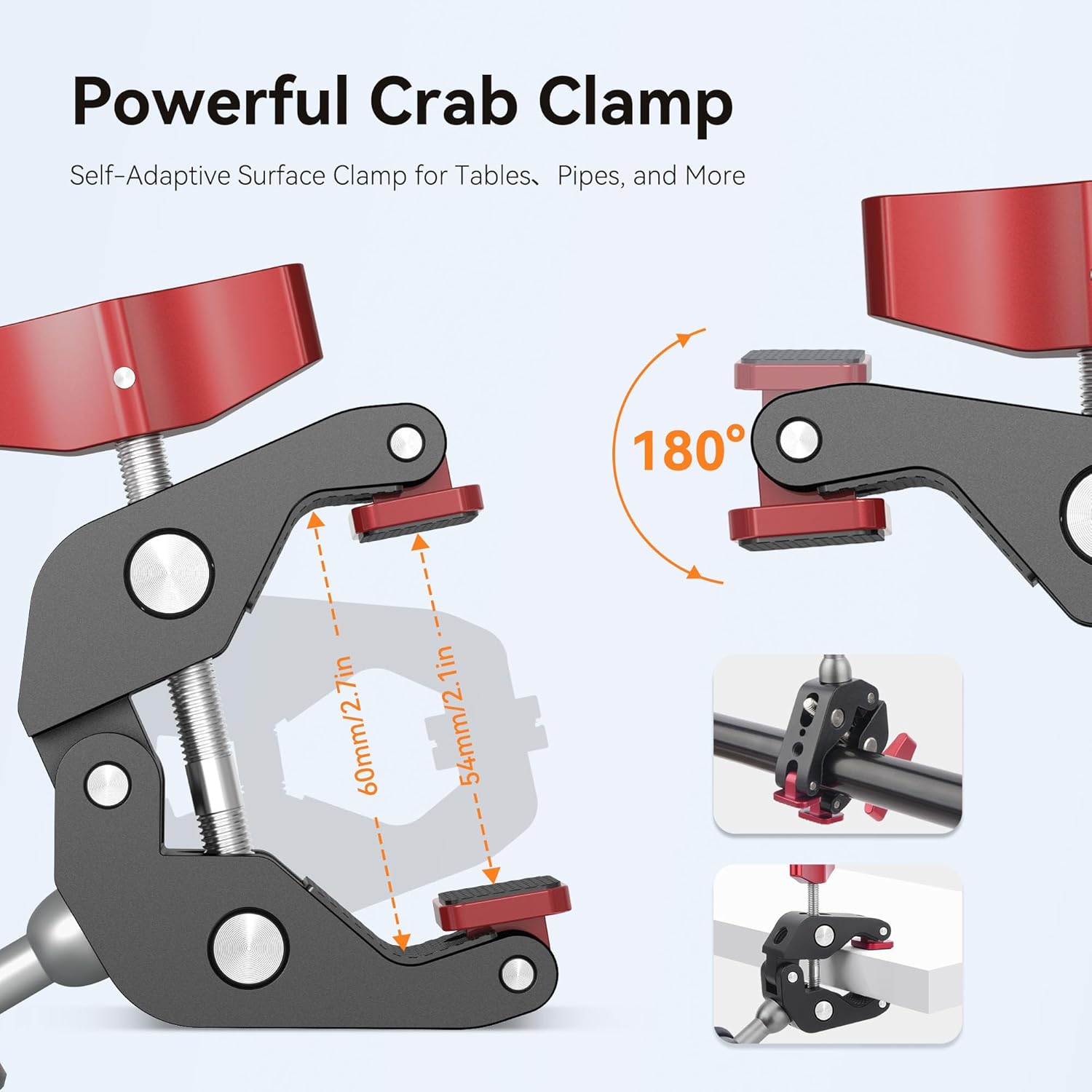 Camera Clamp Mount & 360°Ball Head Magic Arm with Adapter for Go pro, Aluminum Double Ball Head Adapters, Heavy Duty Super Clamp with 1/4"-20 & 3/8"-16 Thread -SJ008