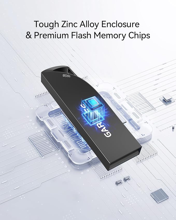 16GB USB Flash Drives 5 Pack Waterproof Metal USB Memory Stick Slim USB 2.0 Flash Drive, Portable Pen Drive Thumb Drive with Keychain Hole Jump Drive for Computer/Car/Smart TV (Black)