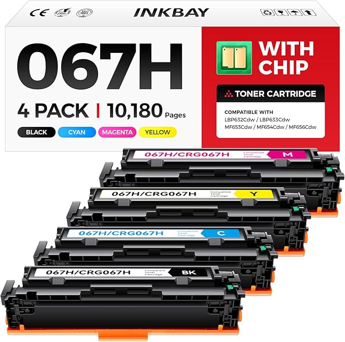067H Toner Cartridge Set with Chip High Capacity Compatible for Canon 067 067H Toner for Color ImageClass MF656Cdw LBP632Cdw MF654Cdw MF653Cdw LBP633Cdw MF650C LBP630C Printer 4 Pack Black and Color