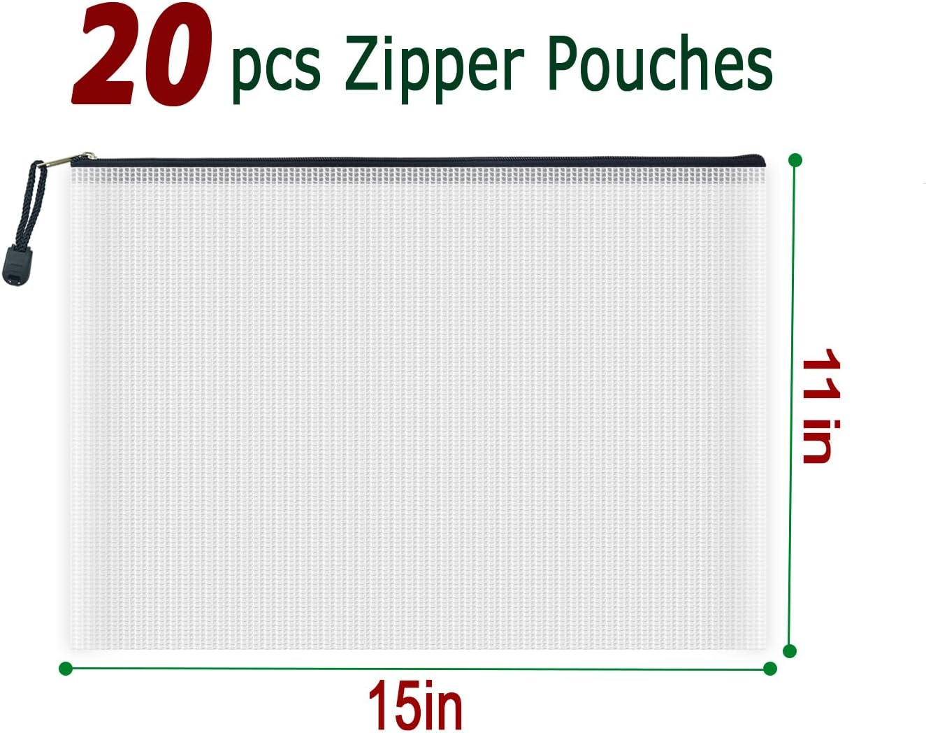 AUSTARK 20 Pcs Zipper File Bags, Plastic Mesh Pouch, Board Game Storage, Waterproof Bags for Office School (B4 Size 15''x11'', White and Black)