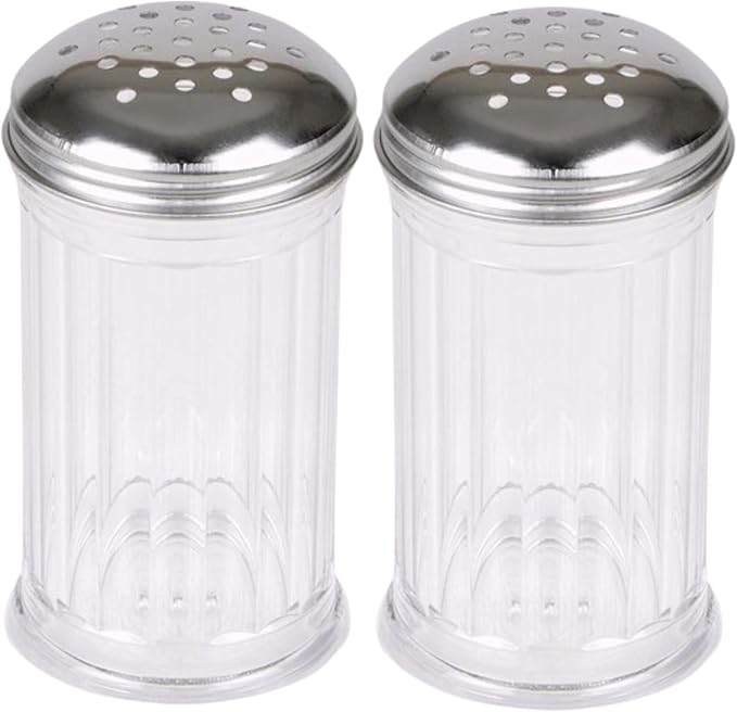 12 Oz Parmesan Cheese Shaker/salt and pepper shakers with Stainless Steel Lid, Clear Plastic seasoning shaker, sugar/spice dispenser, large salt and pepper shakers (360 ml) by GEEX DEPOT (2, 12 Oz)