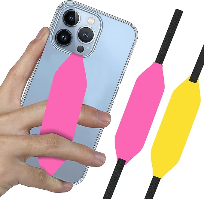 Phone Grip Strap - Reversible Finger Holder for Phone Back, Customizable Anti-Slip Design, Wireless Charging Compatible Detachable Holder for iPhone - Pink & Yellow