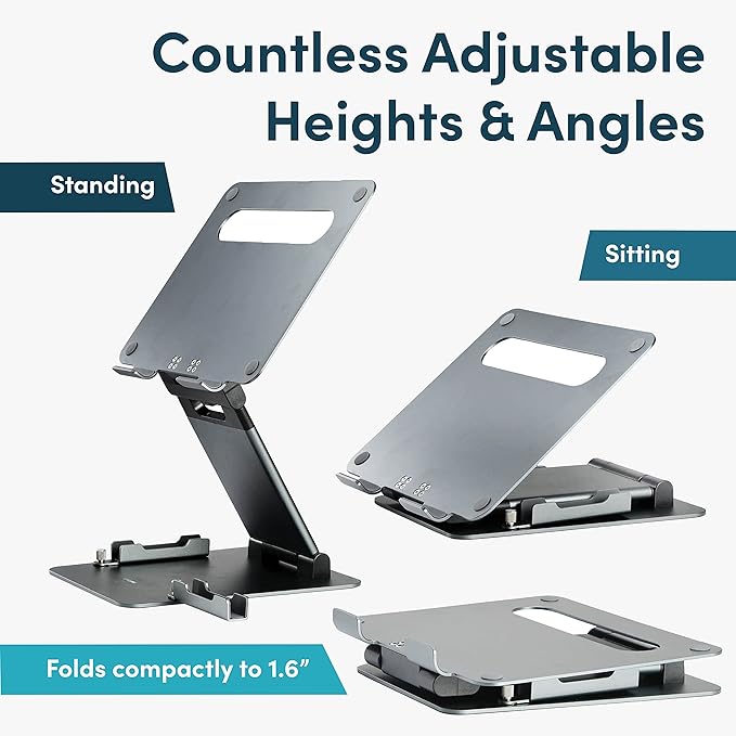 Ergonomic Laptop Stand for Desk, Adjustable Height up to 20", Laptop Riser Computer Pulpit Stand for Laptop, Portable Laptop Stands, Fits MacBook, Laptops 10 15 17 inches Laptop Holder and Laptop Desk