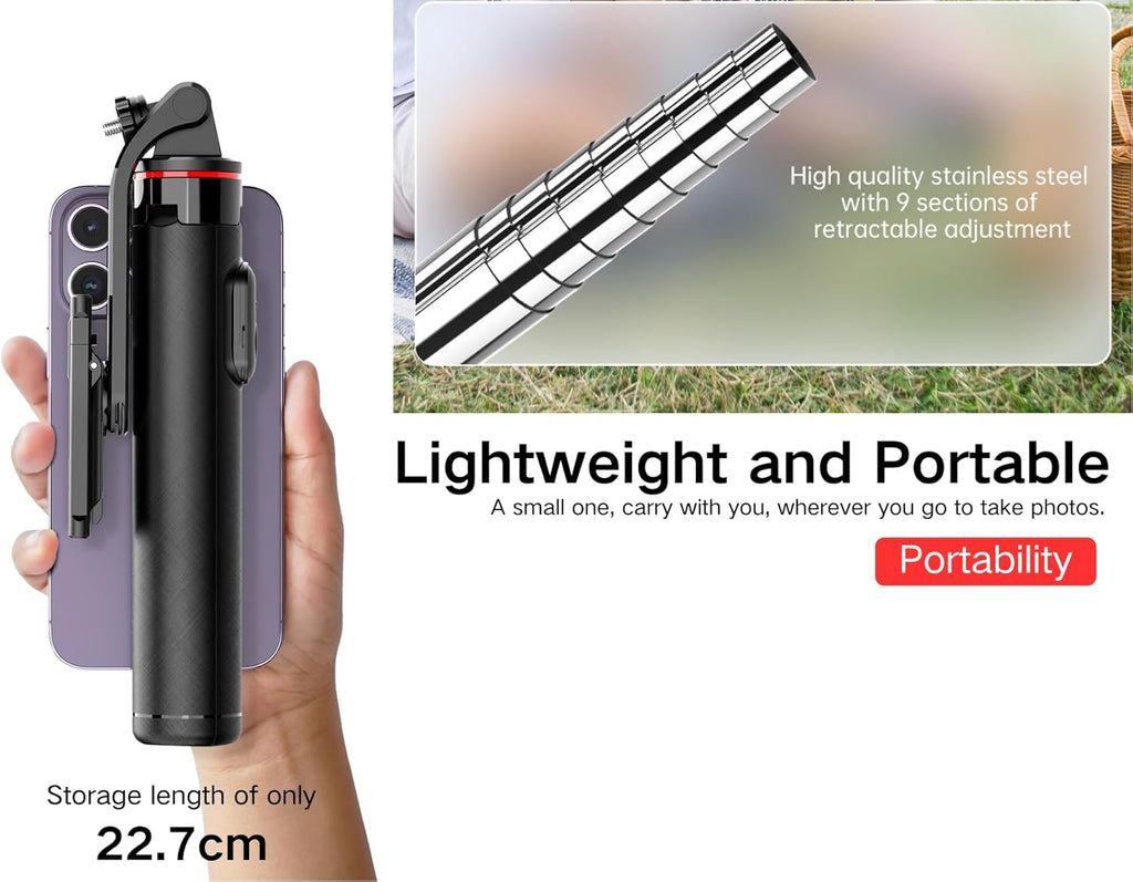 C13 52" Selfie Stick Tripod for iPhone Android, Portable Phone Stand with Wireless Remote, Extendable Travel Stand for Vlogging, Video Recording, Live Streaming，Group Photos