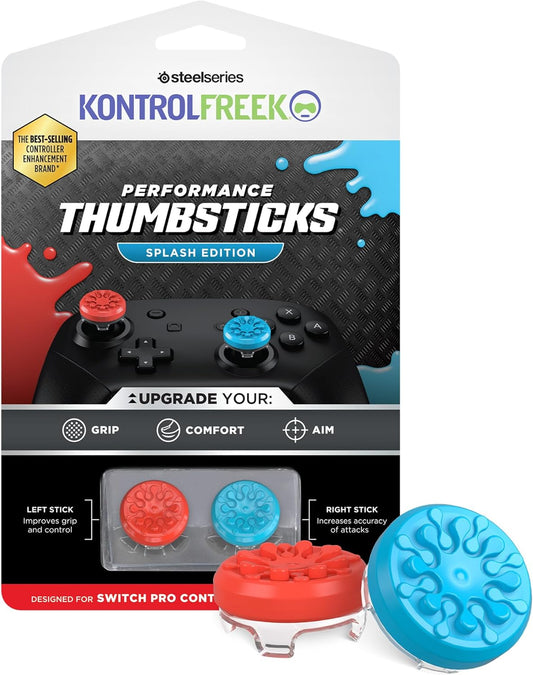 KontrolFreeek Splash for Nintendo Switch Pro Controller | Performance Thumbsticks | Concave | Blue/Red