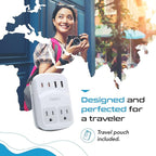 Ceptics World Travel Adapter Kit 2 USB-A, USB-C US Outlets, 20W/QC 18W Power Delivery, Surge Protection, SWADAPT Compatible for Europe, UK, China, Australia, Japan Perfect Laptop (WPS-5B)