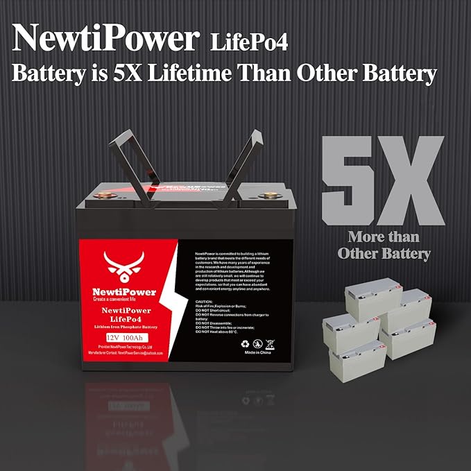 12V 100Ah Lithium LiFePO4 Battery with 100A BMS Grade A Cells Deep Cycle Rechargeable Battery,10000+ Cycles,Perfect for Golf Cart,Off Grid Applications (12.8V 100Ah)