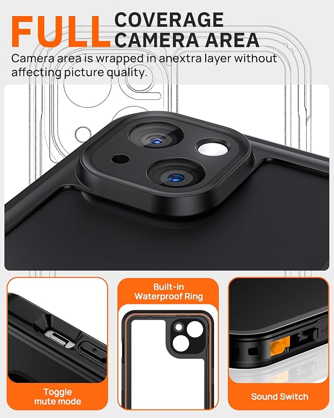 Lanhiem for iPhone 15 Privacy Case, Waterproof Dustproof Shockproof Cases for iPhone 15 with Privacy Screen Protector, Full Body Heavy Duty Protective Cover for iPhone 15-6.1 inch (Black)