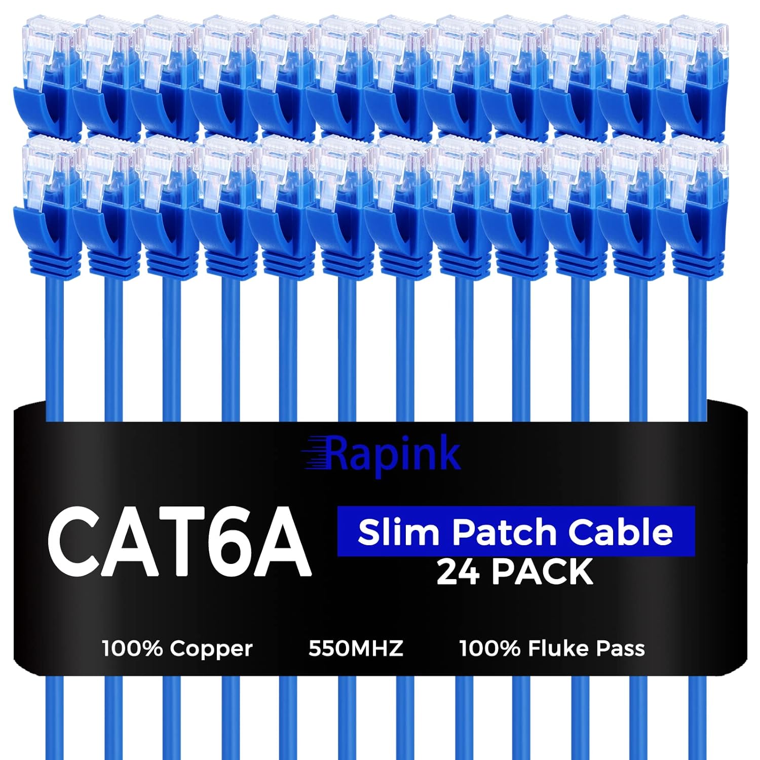 Rapink Patch Cables Cat6a 0.5ft (24 Pack) Slim, Cat6a Ethernet Patch Cable 10G Support, Snagless Cat 6 Patch Cable for Patch Panel to Switch, Flexiable Cat 6a Ethernet Cable with Gold Plated