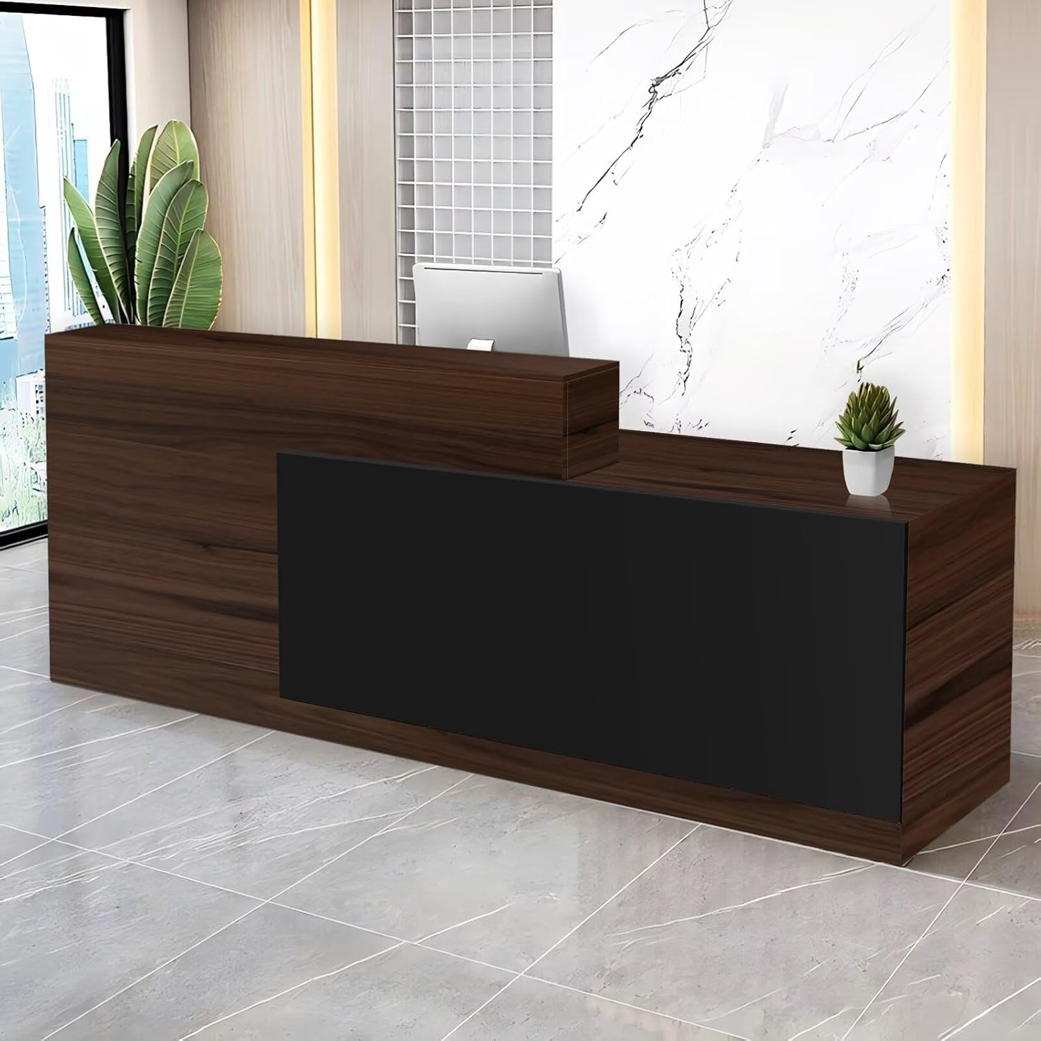 Reception Desk with Counter Modern Checkout Counter with Lockable Drawer Keyboard Tray Receptionist Desk for Office Salon Reception Table H Right 55inch/140cm