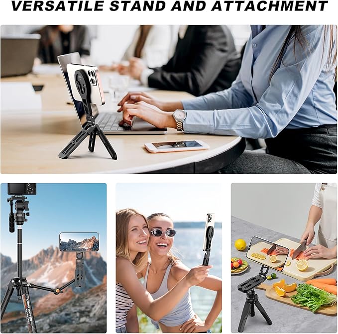 COMAN DP55 Magnetic Phone Tripod for iphone, Foldable Magnetic Mini Tripod Pocket Cell Phone Stand with Arca-Swiss, 1/4'' Screw Hole, Cold Shoe Mount, Compatible with Magsafe for iPhone 16/15/14/13/12