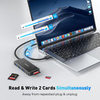 USB Hub for Laptop | 3-Port USBA 3.0 Splitter with SD/TF Card Reader (Charging Not Supported), 2FT Braided Nylon Cable, Multi-Port USB Dock Extender for PC, MacBook, Mac mini, Surface, Desktop