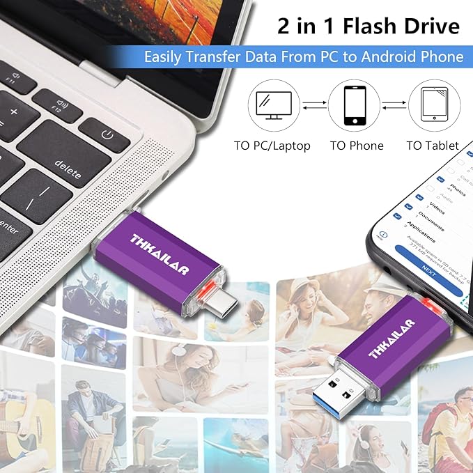 Thkailar 1TB USB C Flash Drive 3.1 USB A and Type C Ports,Thumb Drive for PC,Android Phones,MacBook,Laptop(Purple)