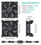 Wathai Cooling Case Fan for Receiver DVR Xbox TV Box Router 120mm x 25mm 5V USB Power