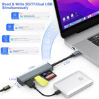 USB C SD Card Reader, Memory Card Reader with 60W PD Charger Adapter SD Card Adapter with SD/TF/USB 4 Ports for iPhone 15/16 iPad Pro MacBook Pro/Air iMac Android and More USB-C Devices